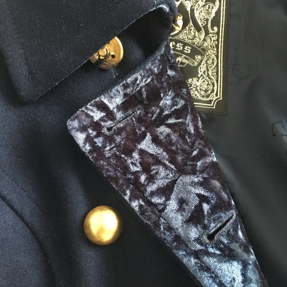 Guess Navy Coat with Gold Buttons and Velvet Dtls - Picture 6 of 7